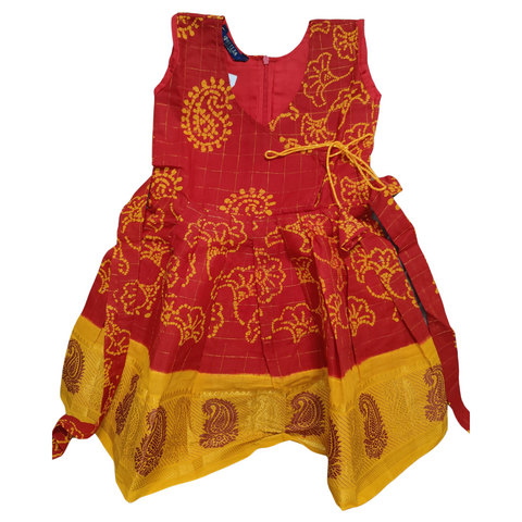 Sungudi Cotton Frock - Red & Yellow