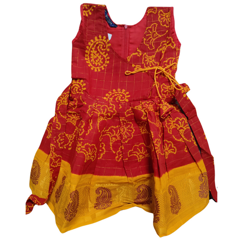 Sungudi Cotton Frock - Red & Yellow