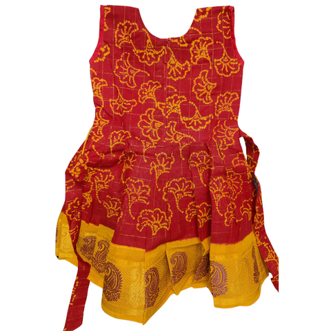 Sungudi Cotton Frock - Red & Yellow