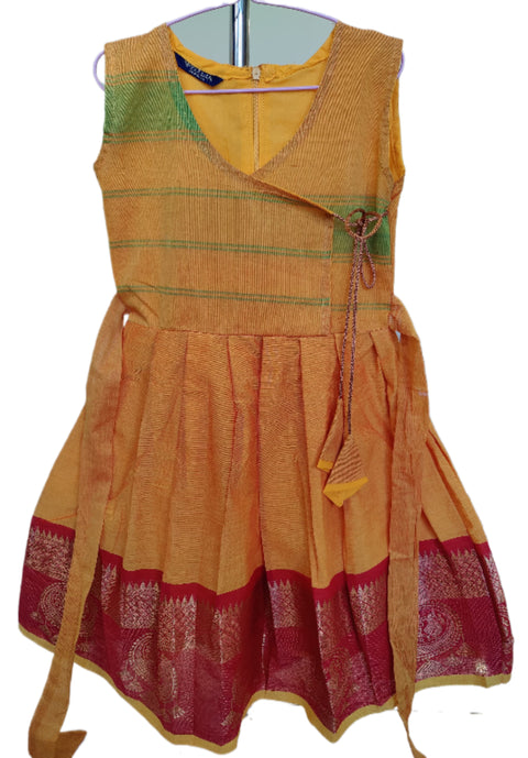 Sungudi Cotton Frock Orange and Pink