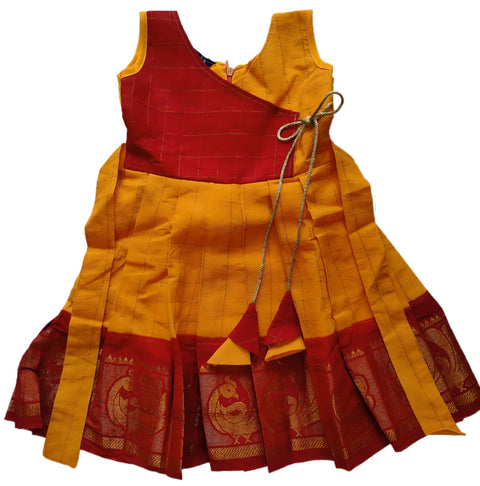 Sungudi Cotton Frock - Yellow & Red