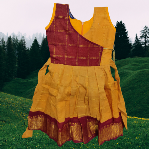 Sungudi Cotton Frock - Yellow & Red