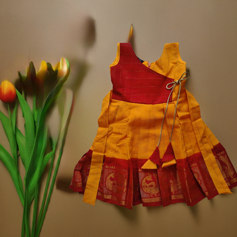 Sungudi Cotton Frock - Yellow & Red