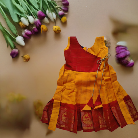 Sungudi Cotton Frock - Yellow & Red