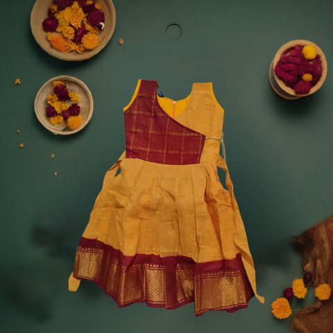 Cotton Frock - Gold Yellow & Red