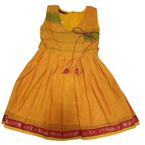 Sungudi Cotton Frock Orange and Pink