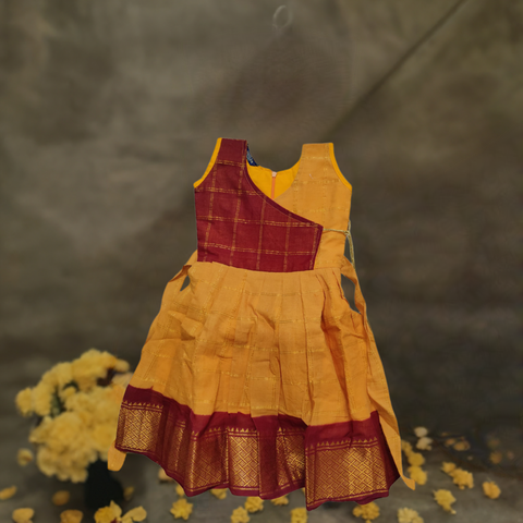 Sungudi Cotton Frock - Gold Yellow & Red