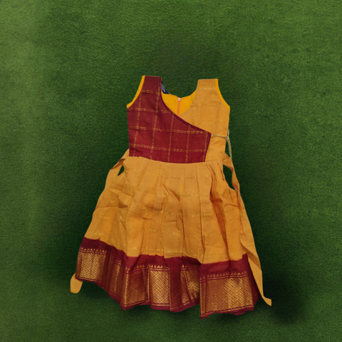 Sungudi Cotton Frock - Gold Yellow & Red