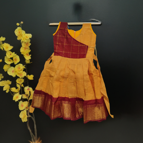 Sungudi Cotton Frock - Gold Yellow & Red