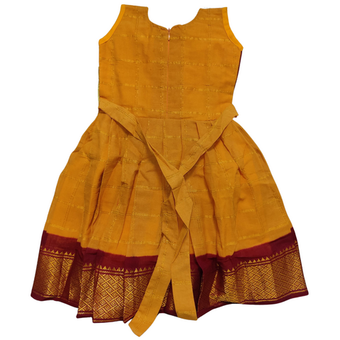 Sungudi Cotton Frock - Gold Yellow & Red