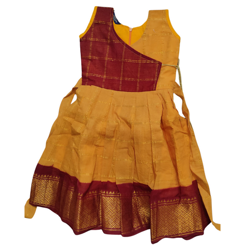 Sungudi Cotton Frock - Gold Yellow & Red